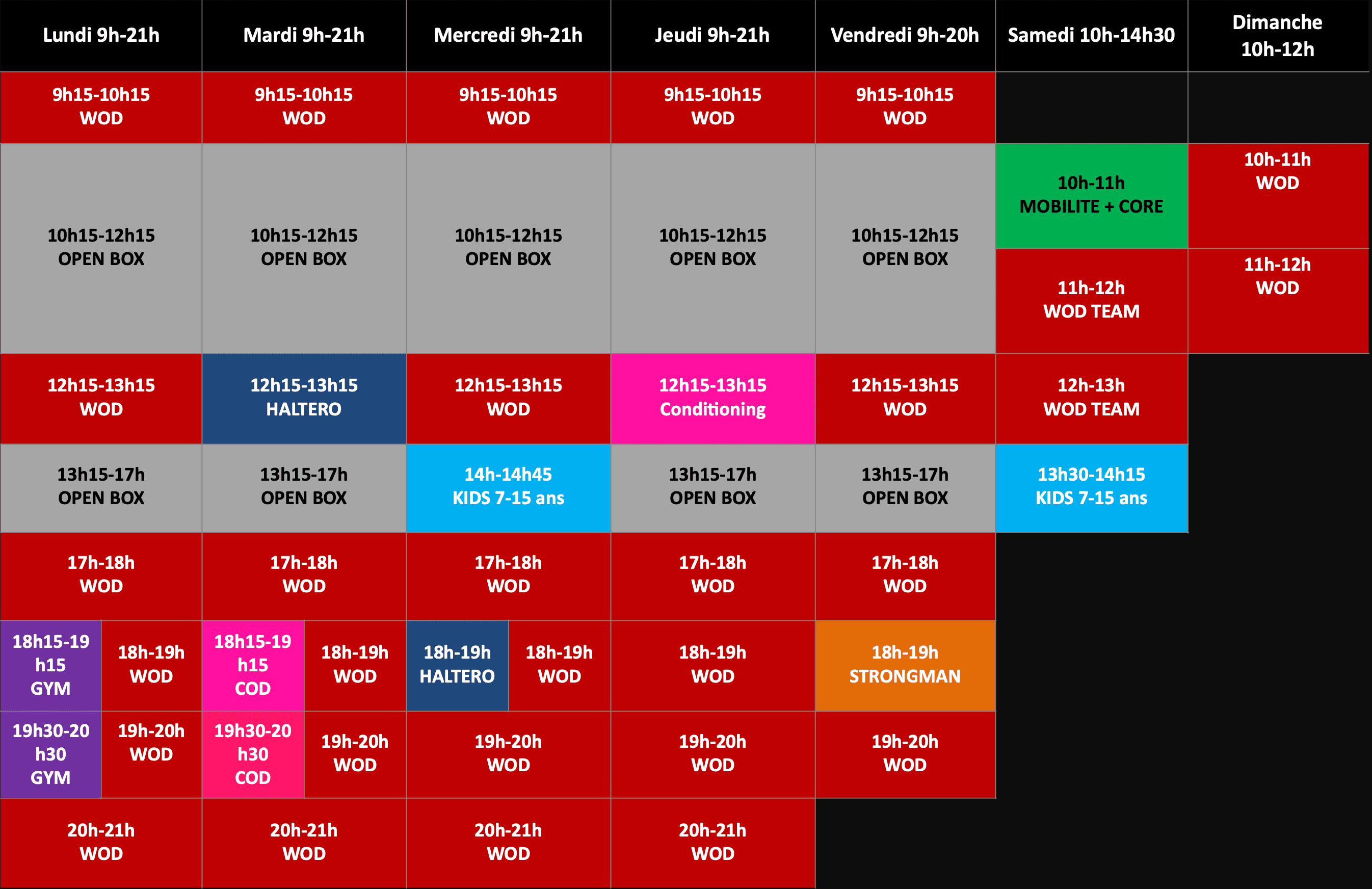 Planning de la semaine